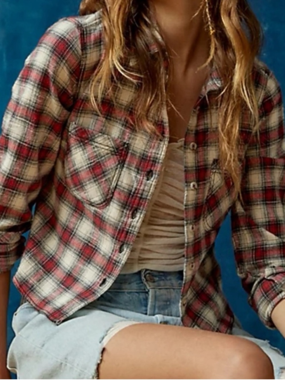 Urban Outfitters Plaid Button Down Shirt Crop sz M - Picture 1 of 5